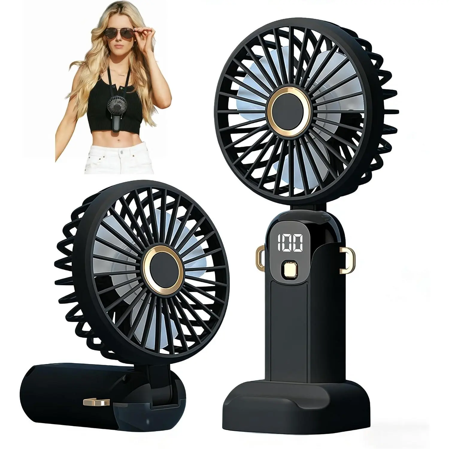 Portable Handheld Fan, Rechargeable Foldable  Fan with 5 Speeds | Foldable Design for Handheld, , and Desk Use, 5 Speeds for Adjustable Cooling Comfort, Rechargeable