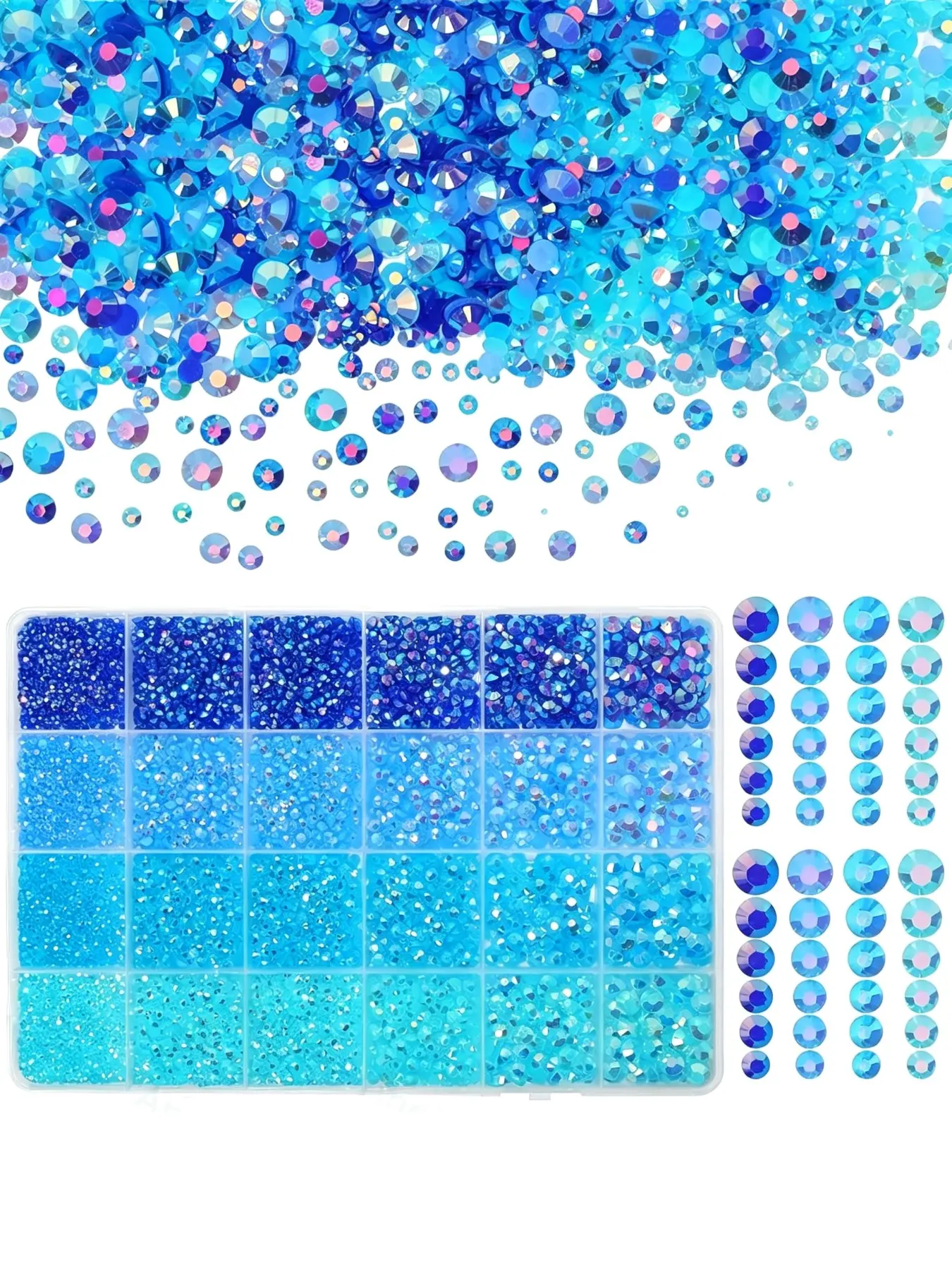 Blue resin flat bottomed rhinestone, used for handmade production, resin rhinestone set, multi size flat bottomed gemstone, suitable for mugs, cups, clothing, shoes, nail art