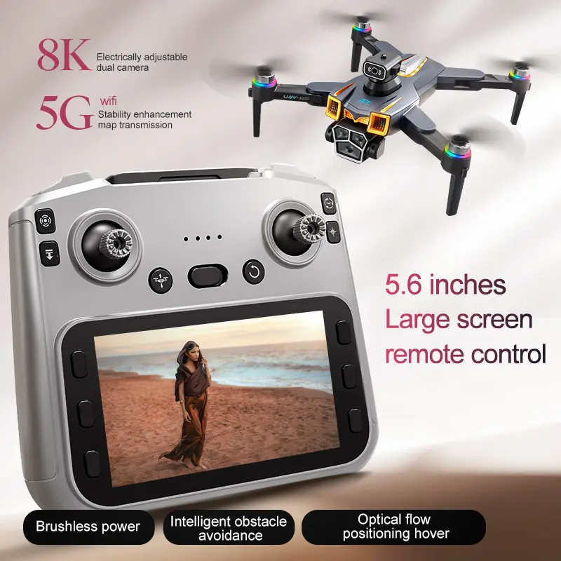 A18 PRO 5.6-Inch Screen Control Drone, 8K Electric Dual Camera, Obstacle Avoidance & Color LED Light RC Quadcopter