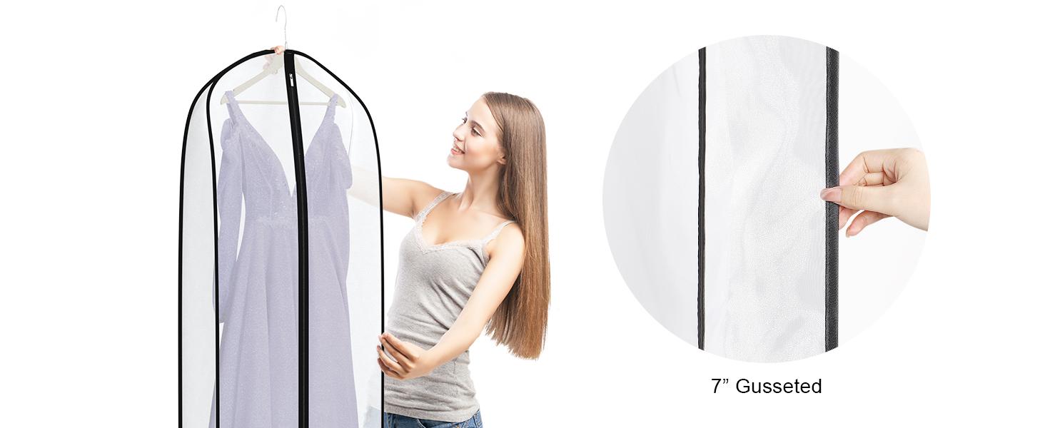 Breathable 72" Long Dress Bags for Gowns, Silky Wedding Dress Storage Bags with 7" Gusset, Wrinkle-Free Closet Organizer for Evening & Puffy Dresses, Set of 2