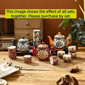 Tea Set with Water Bottle, 4 Tea Cups & Tray, Durable Ceramic, Ideal for Afternoon Tea, Home Decor, Housewarming Gift, Tea Pot Sets
