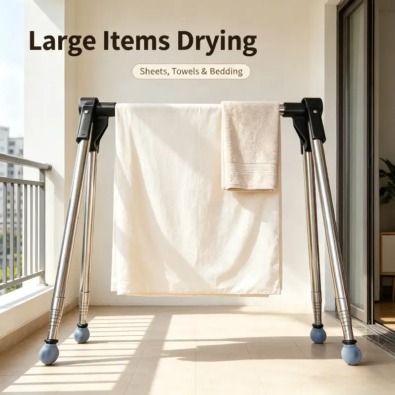 Tripod‑Style Folding Expandable Clothes Drying Rack, Stainless Steel With Adjustable Height & Width, Floor Laundry Stand for Rental, Travel and Home