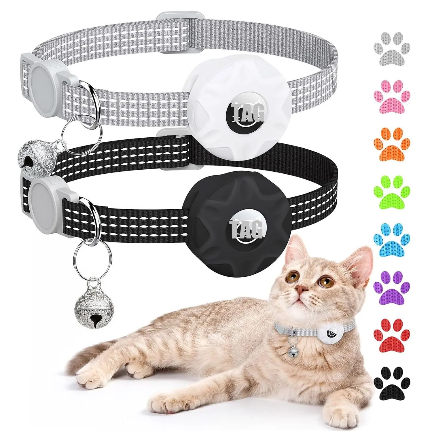 2-Pack Airtag Cat Collars, Anti-Loss Design, Reflective, Bell Included, Adjustable 7.87-13 Inches, for Girls, Boys, Cats, Puppies