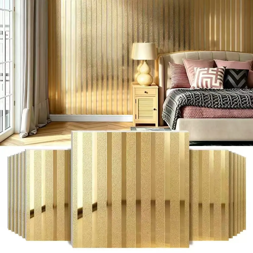 3D Self-Adhesive DIY Wood Grain Wall Panels, 20 Pieces, Mirror Metal Finish, Waterproof, Easy Installation, for Living Room TV Background