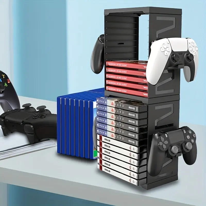 Multi-Functional 2-Layer Storage Bracket, Compatible with Ps5/ps4/switch/xbox, Game Controller Organizer, Disk Rack Holder