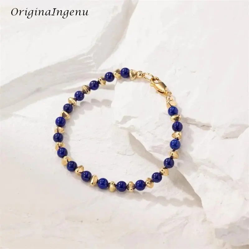 14K Gold Filled Bead Bracelet Handmade Natural lapis lazuli Jewelry Tarnish Resistant Bracelets Anklets for Women Gold Bracelet