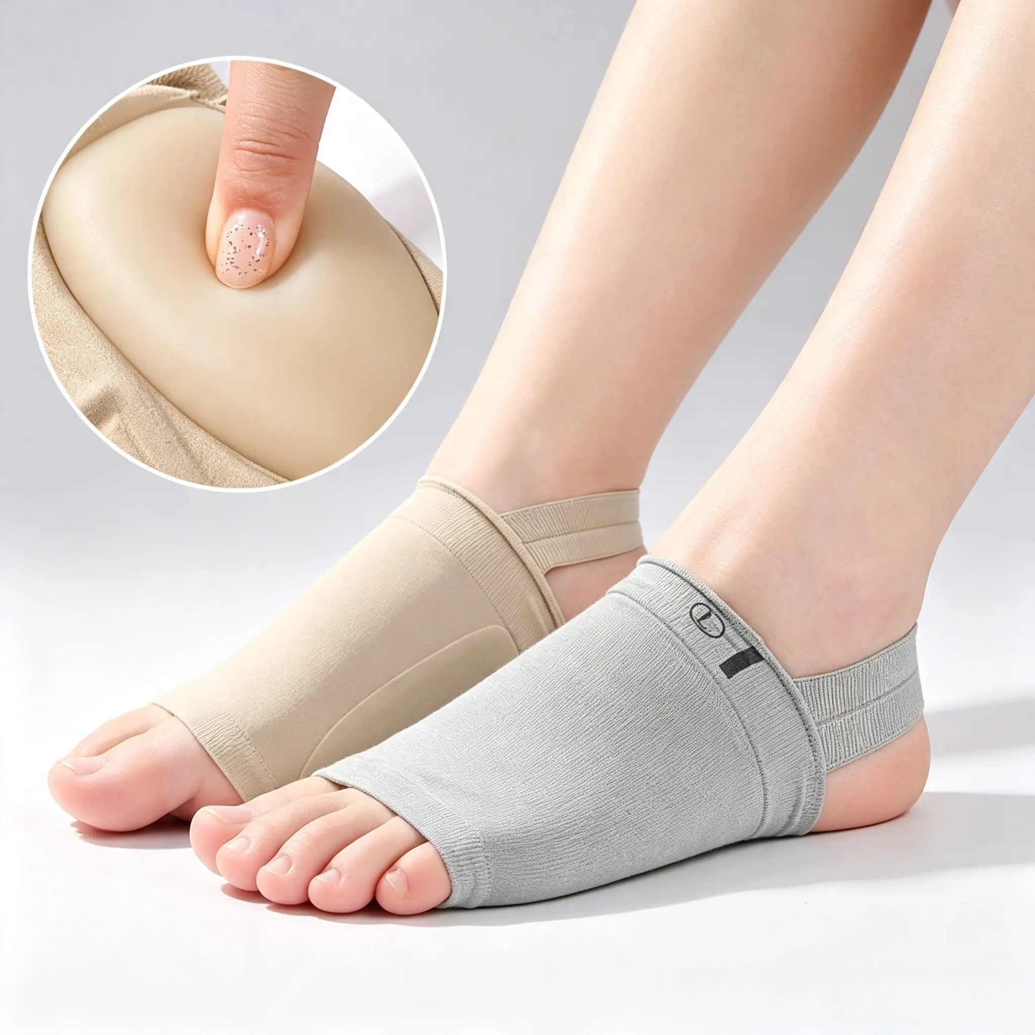Arch Support Sleeve, Compression Fabric with Built-in Gel Pad, Open-Toe Pain Relief Wrap, Plantar Fasciitis Brace for Daily Wear & Sports