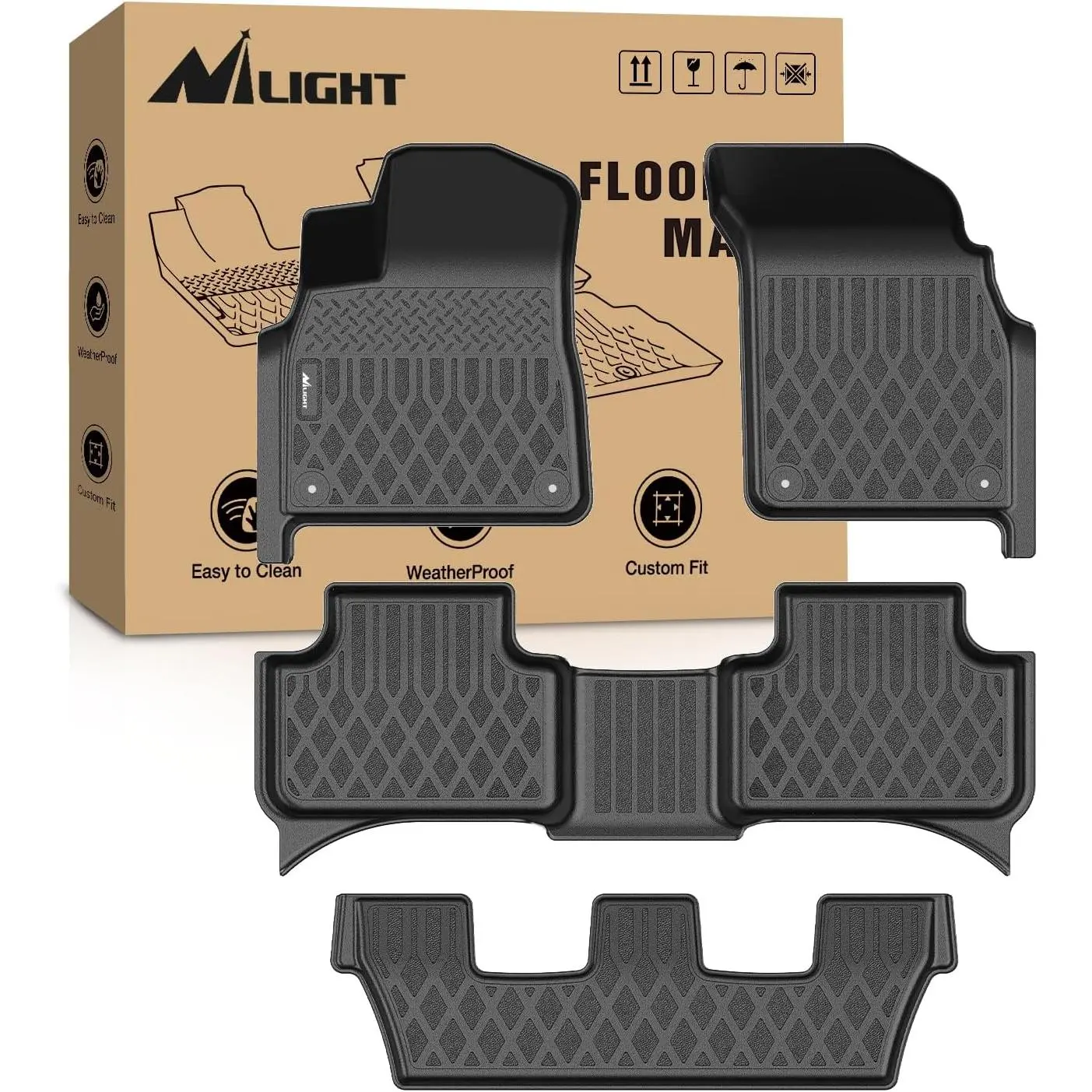 Nilight Synthetic TPE Heavy-Duty Car Floor Mats - CNC Cut Custom Direct Fit Q7/Q8 Fitting for Audi Q7 SQ7 (2017-2026), Audi Q8 (2019-2026) - Full-Floor Cover, Raised Lip, Channels, Debris Control, Easy to Clean, Harmless, Includes Clips, Father's Day Gift