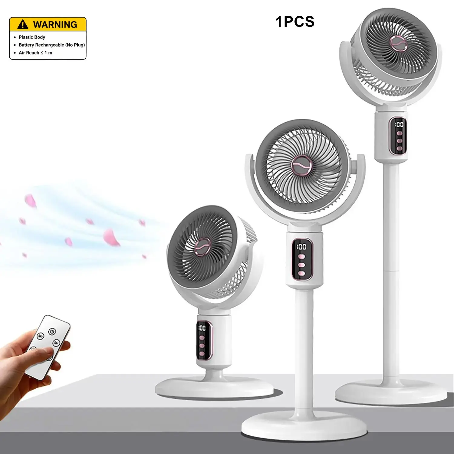 Bedroom Standing Fan, Multifunctional Fan, Air Circulator, 90°+180° Swing, 5 Speeds, 3-In-1 Base and Desk, Adjustable Sizes, Remote Control, Pedestal Fans