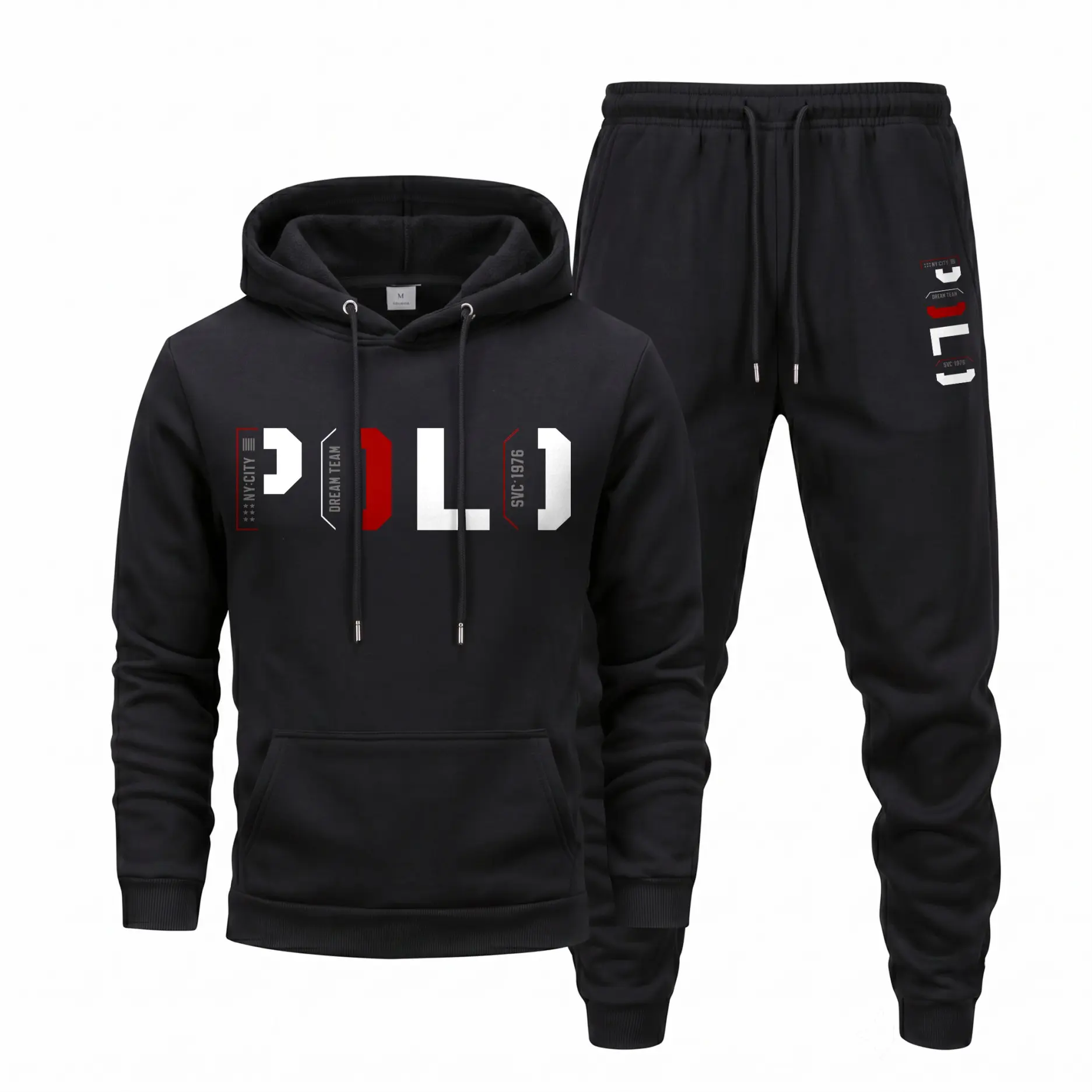 Men’s Streetwear Letter Print Tracksuit, Casual Hooded Sweatshirt and Jogger Pants Two-Piece Set, Comfortable Athletic Outfit for Daily Wear