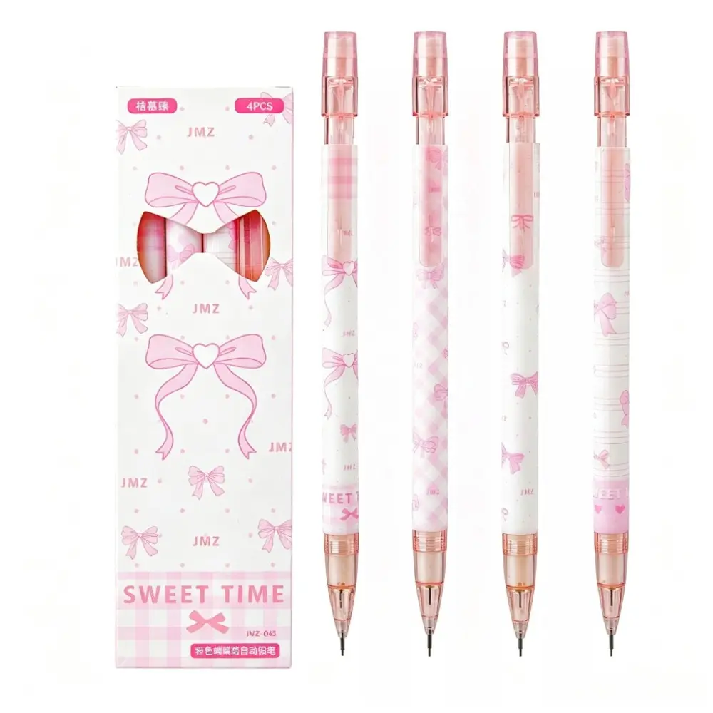 4-Pack Bow Automatic Pencils 0.5mm, Kawaii Mechanical Pencils, Cute School Supplies, Student Learning Stationery, Girl Back-To-School Gift, Affordable Quality
