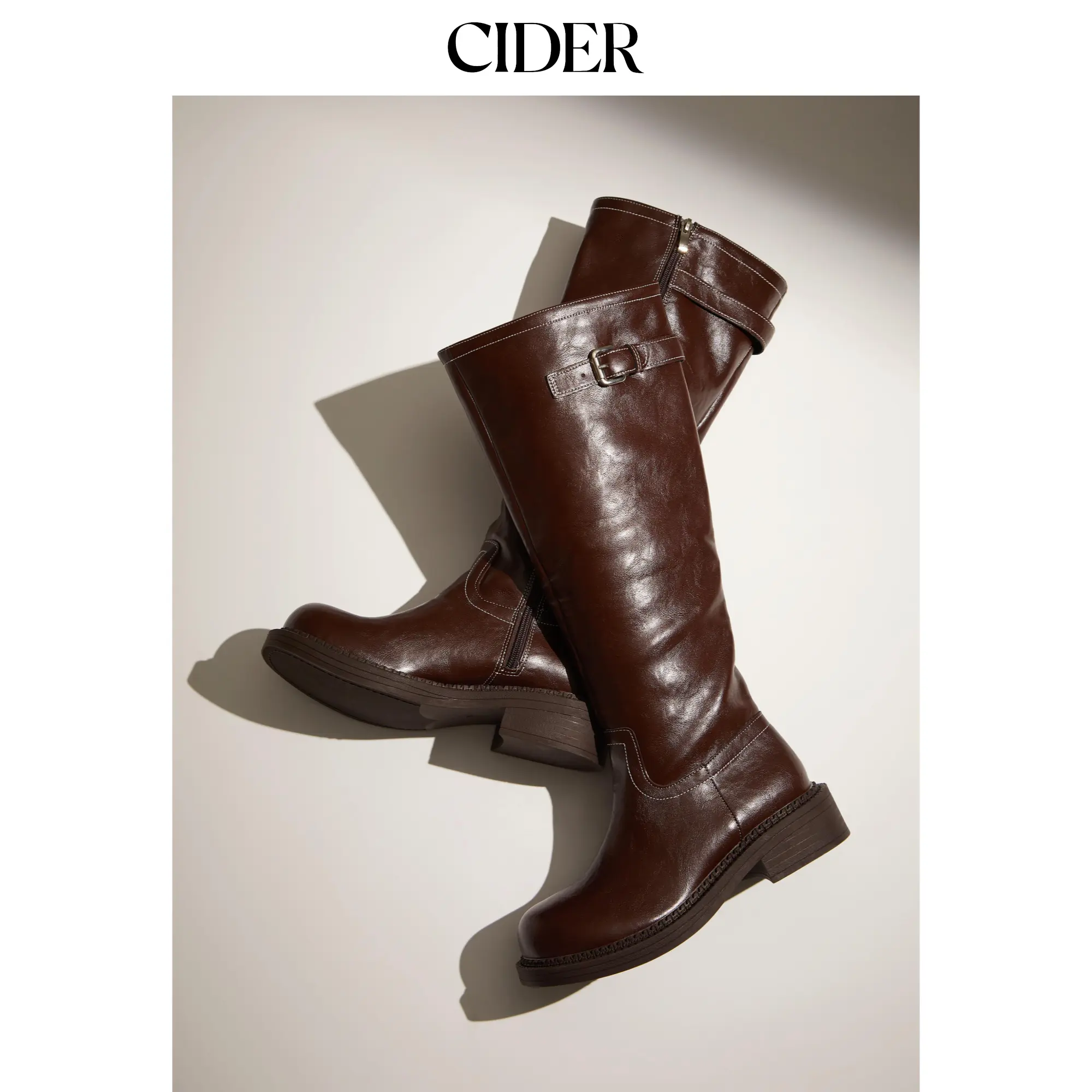 Cider BUCKLE CHUNKY HEELED KNEE HIGH BOOTS