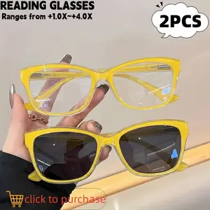 2pcs Fashionable Square Reading Glasses, Vibrant Colors, High Definition Lenses, Suitable for +1.00x-4.00x, Perfect for Office & Photography