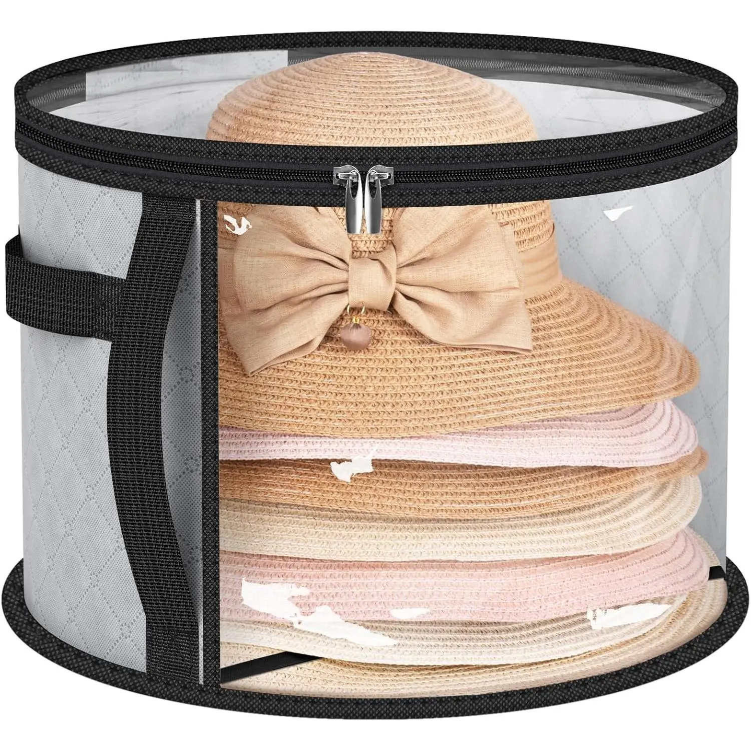 Oversized Clear Hat Storage Bag, Holds up to 7 Caps Cowboy Hat Organizer for Closet, Wide Brims Hat Case with Carrying Handles (Grey)