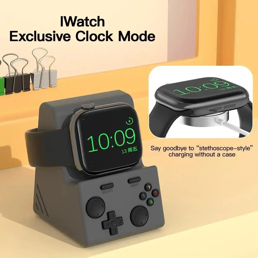 Silicone Charging Stand, Retro Game Console Style Watch Holder with Cable Storage Organizer, Non-Slip Desktop Accessories, Anti-Slip Grip, Cable Org.