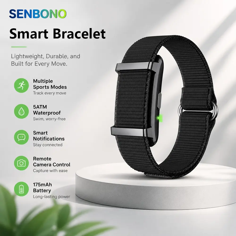 SENBONO Smart bracelet, 2-Hour Fast Charge, 5ATM Waterproof, Message Alerts, Step Counter, Remote Shutter, Activity Tracker, iOS & Android Compatible
