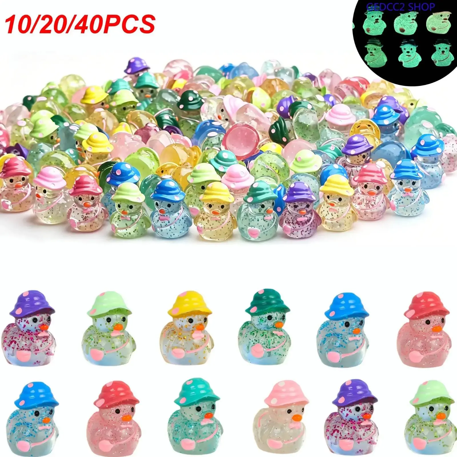 Small Light Magical Multi-Color Mini Glitter Duck Figurines, Resin Animal Ornaments, Cute Charms for Party Favors, DIY Crafts (Sports & Outdoor Camping & Hiking Hammock Decor Accents), Animal Shape