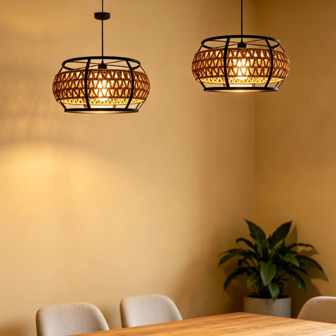 Bohemian Paper Rope Lamp Shade, Natural Fiber with Iron Frame, Decorative Ceiling/pendant Light Cover, Home Décor for Bedroom, Dining Room, Living Room, Lighting Accessories