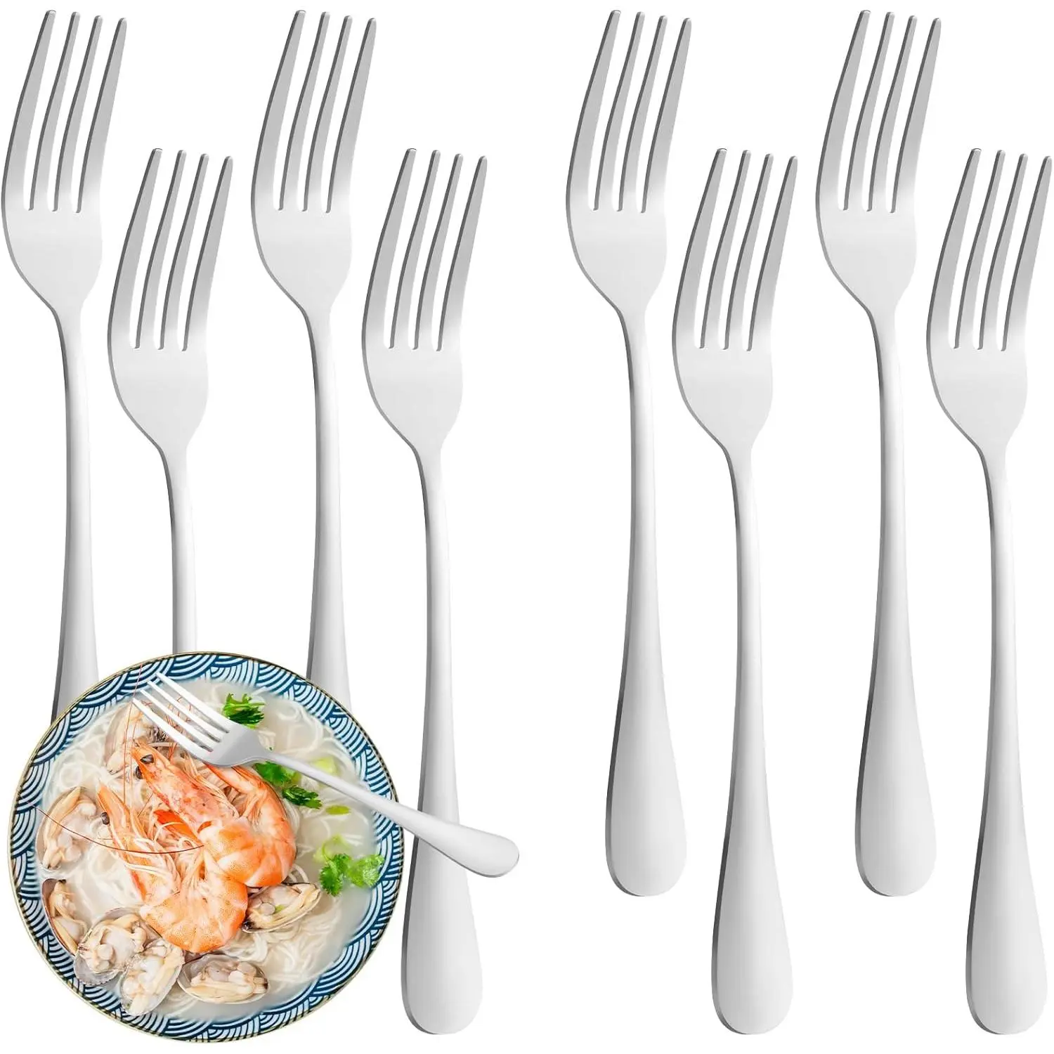 8 count Dinner Forks Set, -Grade Stainless Steel Forks Silverware, Cutlery Fork, Dessert Fork, Metal Forks for , Kitchen or Restaurant, Mirror Polished, Dishwasher Safe - 7.5 Inch