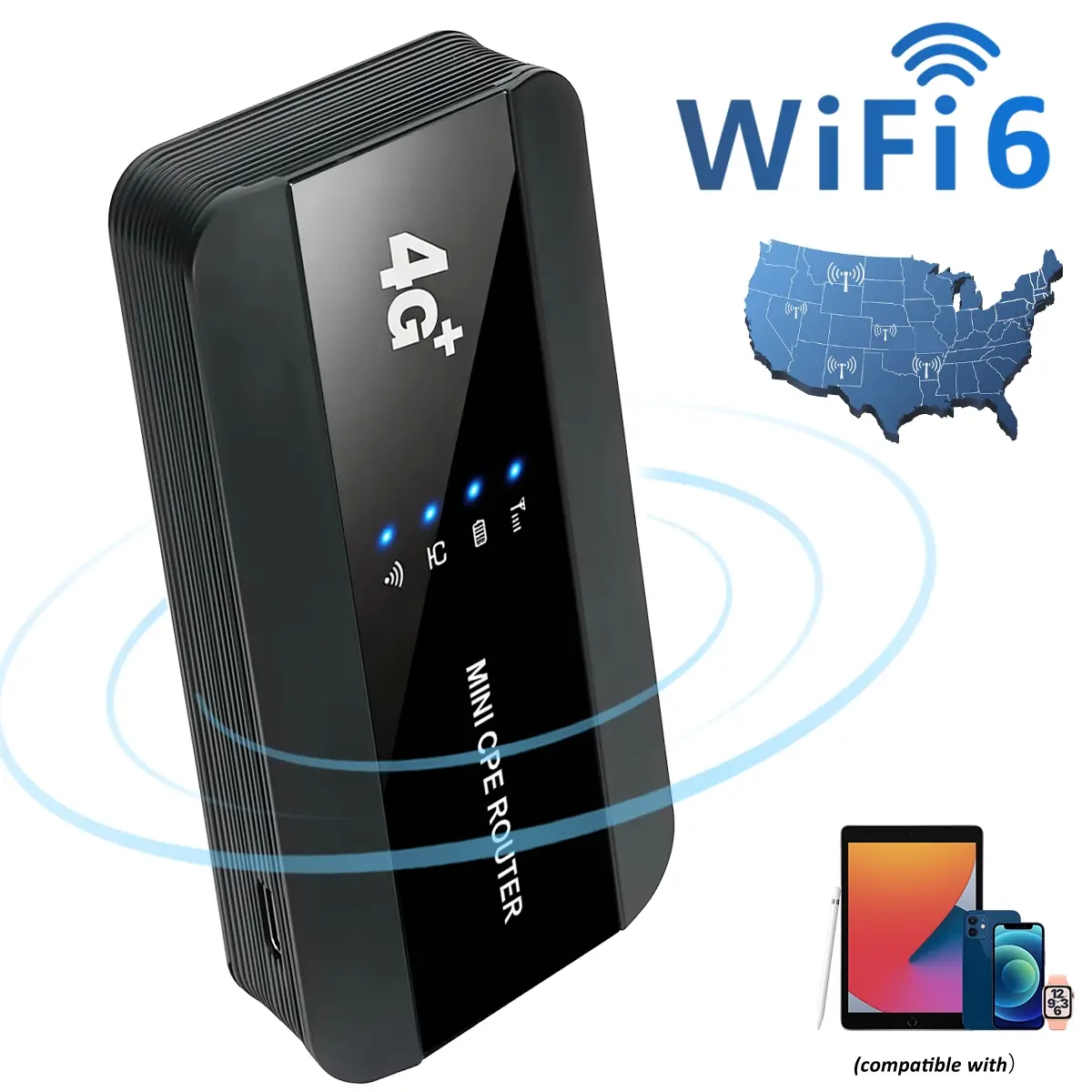 Portable WiFi Hotspot, 4G LTE Mobile Router with 150Mbps High Speed Internet, Multi-Device Sharing, 3000mAh Battery, SIM Card Slot, Pocket WiFi for Travel, Car, RV & Camping
