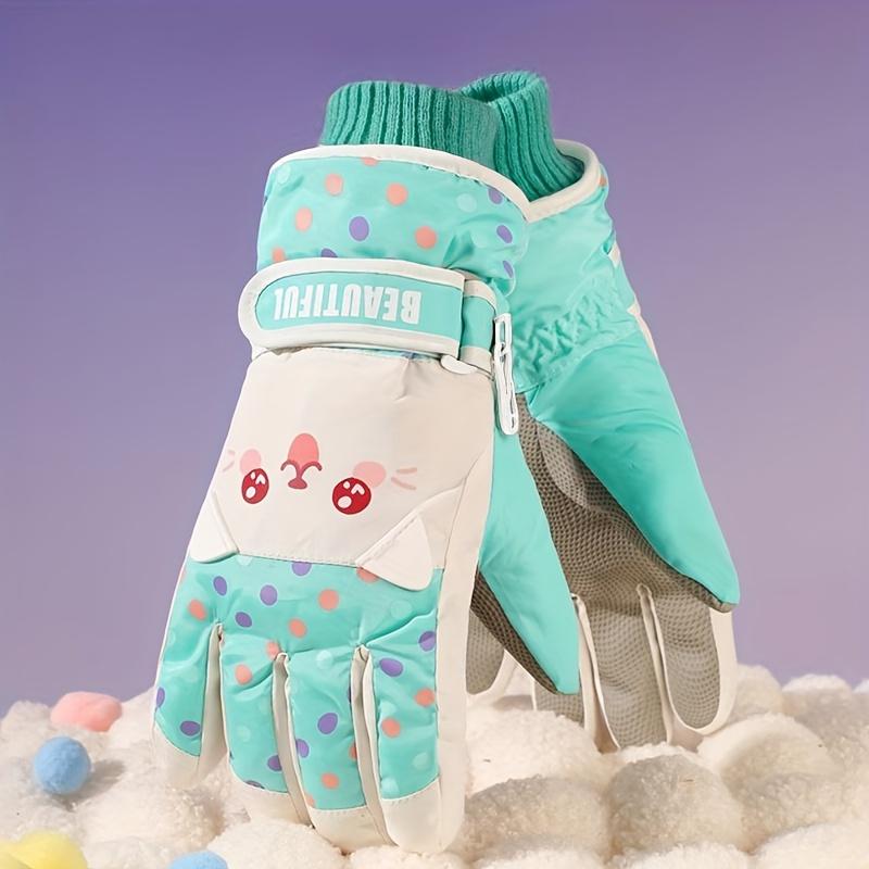 1 Pair Kids Ski Gloves Winter Boys Girls Snow Windproof Cold-Resistant Thickened Five-Finger Gloves Cute Cartoon Outdoor Thickened Fleece Split-Finger Gloves Suitable for Outdoors Play Suitable for 5-10 Years Old Children