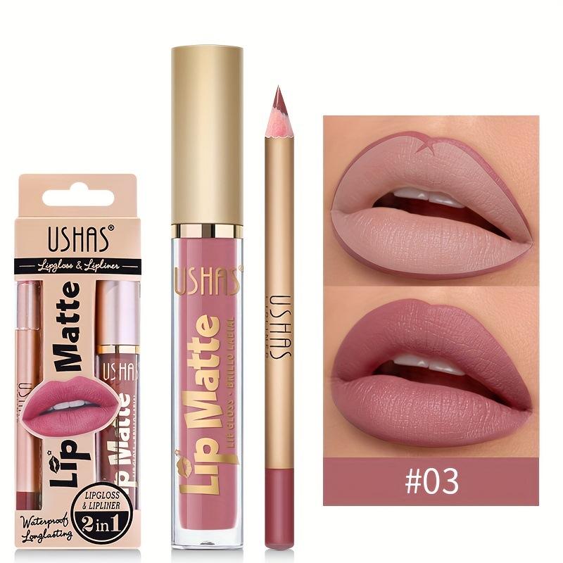2-in-1 Lip Gloss & Lip Liner Duo – Double-Ended, Long-Lasting, Non-Sticky, High Shine + Matte Liner, Waterproof, No Bleeding, All-in-One Lip Makeup