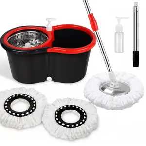 Spin Mop and Bucket Set, 360° Spin Mop and Bucket with Wringer Set and Mop Refills, Spinning Mop Bucket System for Floor Cleaning
