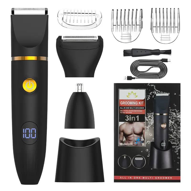 3 in 1 Electric Body Hair Trimmer,Groin Hair Trimmer for Men,Waterproof Electric Shaver Nose Hair Trimmer,Men's Hair Removal Device Cordless,Manscape Trimmer with Standing Recharge Dock