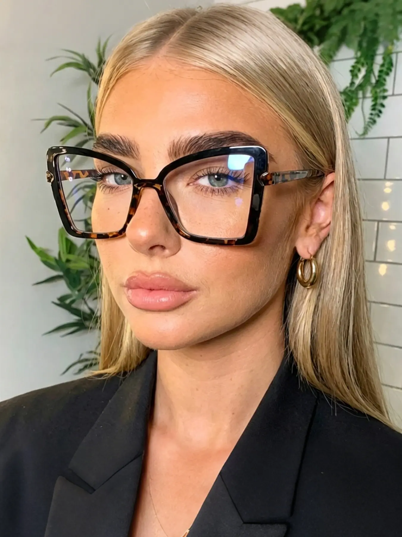 Women's Gradient Color Block Square Frame Glasses, Korean Style Sweet Cool Personality, Casual Patchwork Design, All Seasons Fashion Accessory
