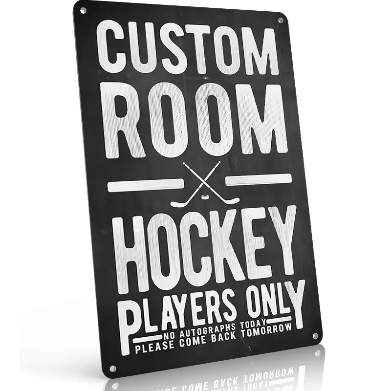 Custom Name Retro Hockey Players Only No Autographs Today Metal Sign, 8×12in Aluminum Black Hockey Stick Wall Art Gift for Bedroom, Porch Decor