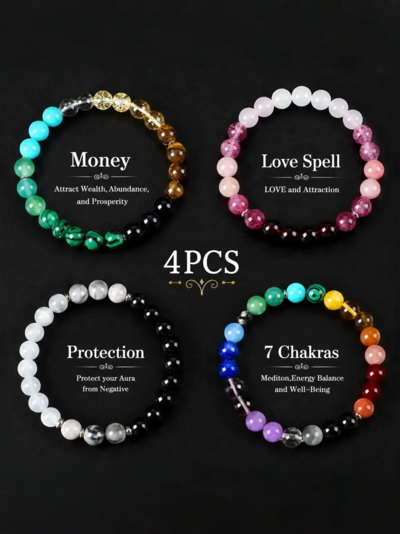 4 Pcs Exquisite Bohemian Beaded Bracelet - Natural Citrine, Malachite,, Jewelry for Banquet Party, and Gift for Her couple bracelet 4b blue fashion artificial bracelet of the day party banquet elegant bohemian Colorblock Beaded Crystal Bracelet