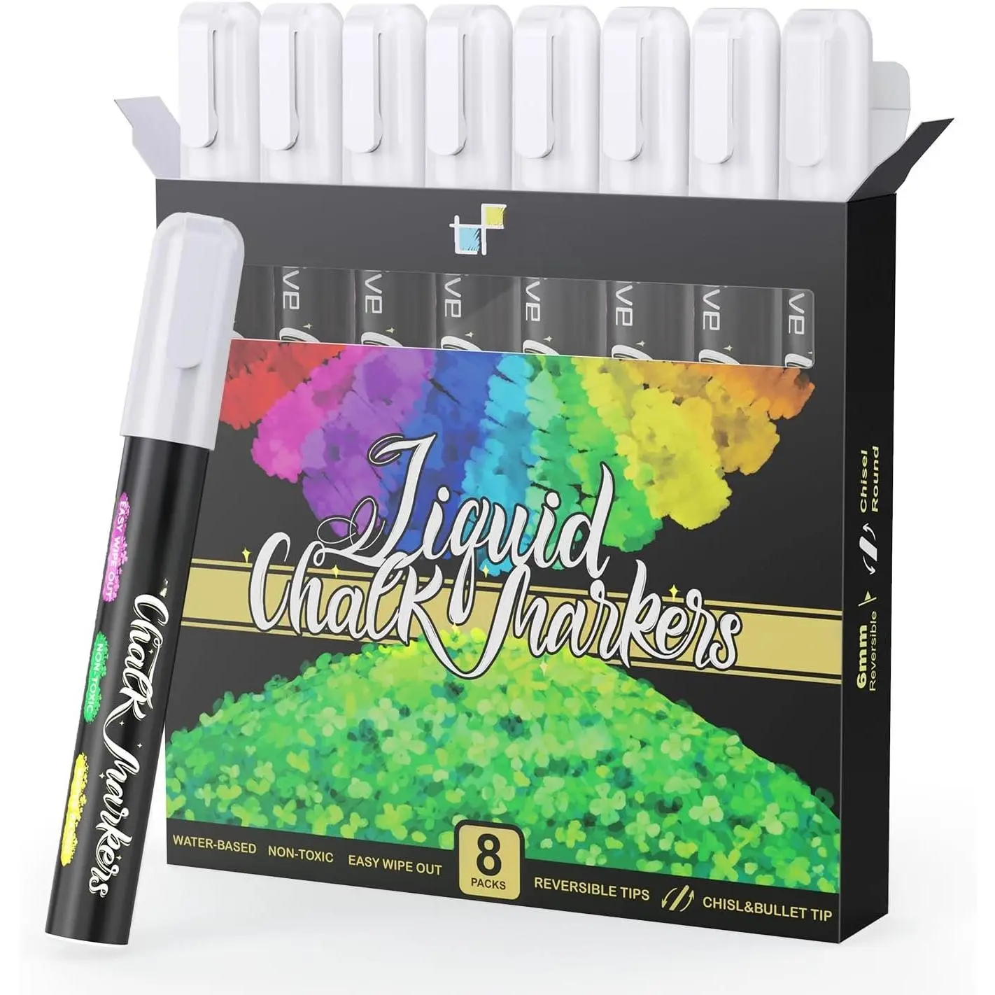 8 White Liquid Chalk Markers with 24 Labels, Reversible Tip | Chisel &  Tip, Erasable, Non , Washable, Chalk Marker for Chalkboards, Signs, Windows, Blackboard, Mirrors, Glass