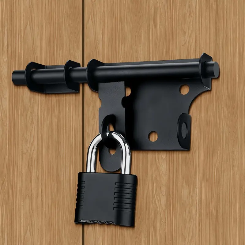 Heavy-duty stainless steel door lock, 6.3inch black security locks model, sturdy lock, specifically for wooden barn gates, battery-free mechanical lock, anti-pry and durable