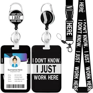 I Don't Know I Just Work Here Lanyard for ID Badge Holder, Retractable Reel Clip Heavy Duty ID Card Holder with Lanyard for Nurse Teacher Office Women Men