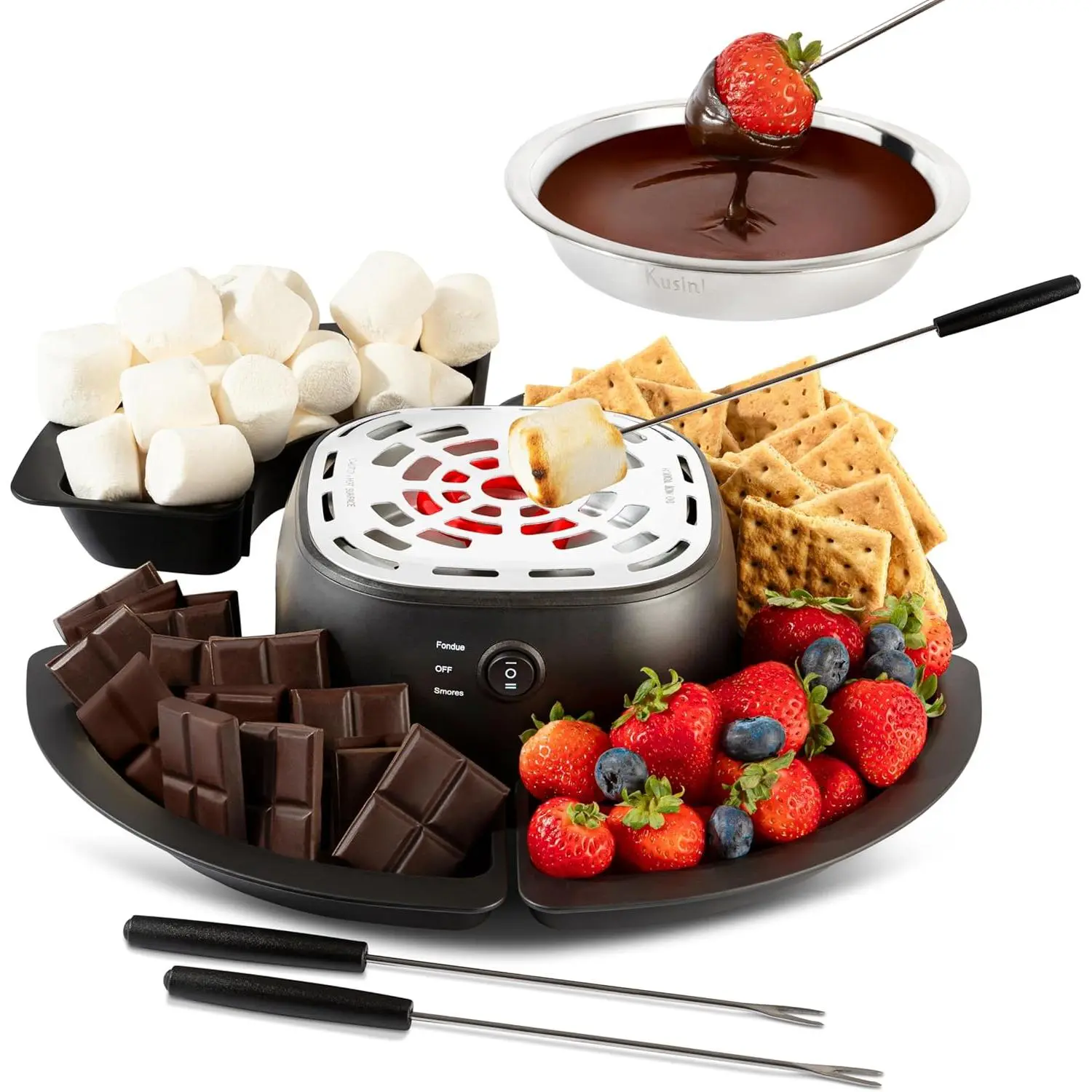 2 in 1 Electric Fondue Set Maker Tabletop Indoor Kit with Removable Trays & 4 Skewers  Station Chocolate Melting Pot - Unique Couple Gift Set Idea, Date & Movie Night Supplies