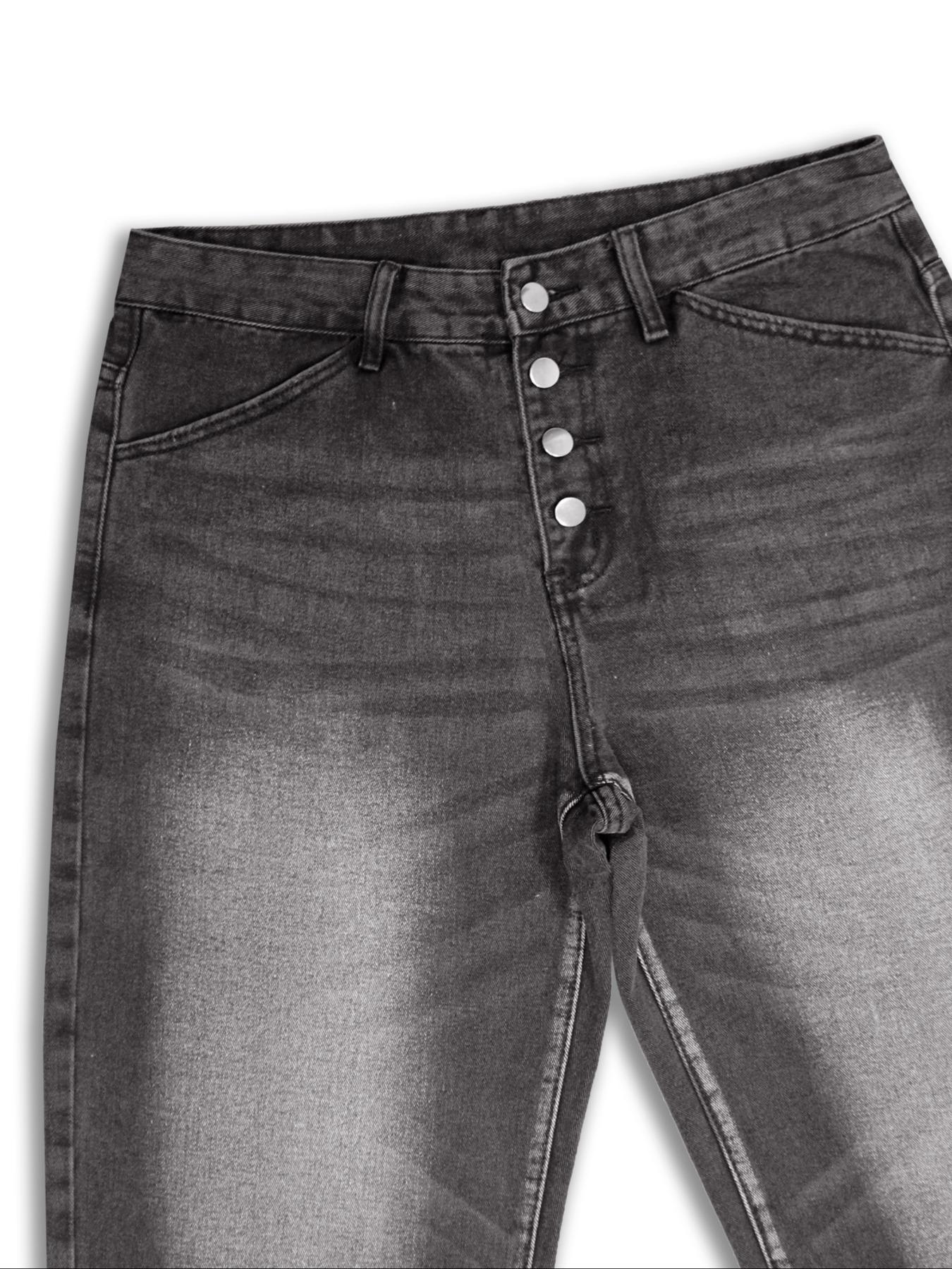 Men's Solid Button Fly Wide Leg Jeans, Loose Casual Comfy Denim Trousers for Daily Wear, Fashion Men's Bottoms for All Seasons, Denim Clothing