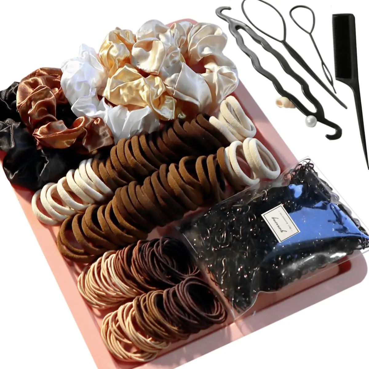 1159 count Hair Accessories for Woman Set Seamless Ponytail Holders Variety Hair Scrunchies Hair Bands Scrunchy Hair Ties For Thick and Curly (Brown)