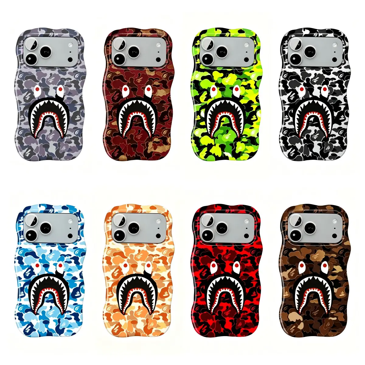 BAPE Shark Camo Phone Case Streetwear Urban Hypebeast Graphic Protective Cover Compatible with iPhone 11–17 Pro Max/Plus Series