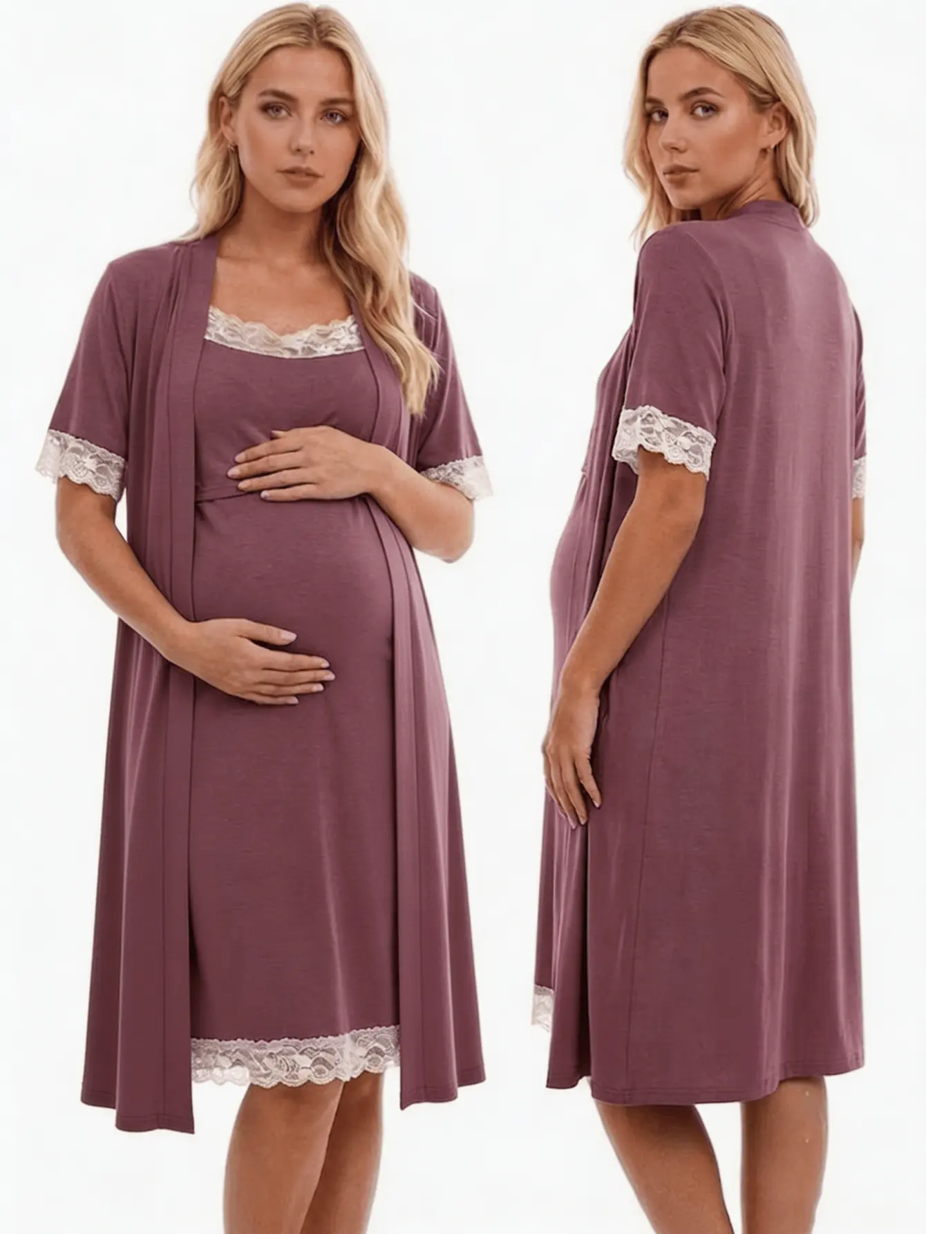 Pregnancy clothesTwo-piece maternity wear, summer casual purple slip nightdress, sporty stretch,  loose wrap dress, loungewear maternity outfit