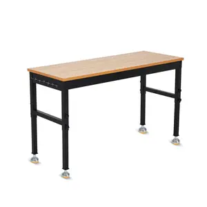Garvee Heavy Duty Adjustable Height Workbench with Built-In Power Outlets, Sturdy Steel Frame & Rubberwood Top, 2000 LBS Load Capacity Ergonomic Work Table for Garage, Workshop, Home & Office
