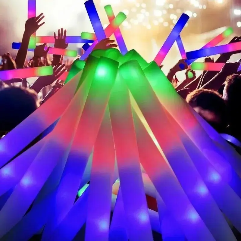 10 Pcs RGB Color LED Light Up Foam Sticks, Bulk Glow Cheer Wands, Dark Atmosphere Light Batons for Christmas, Birthday & Wedding Party Supplies