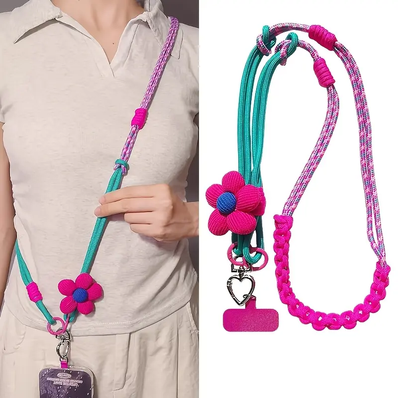 Mobile Phone Lanyard Crossbody Long Flower Three Purpose Mobile Phone Lanyard, Detachable Hand Woven Rope, Universal for Outdoor Travel Anti Loss Lanyard, Cell Phone Strap, Cell Phone Accessories