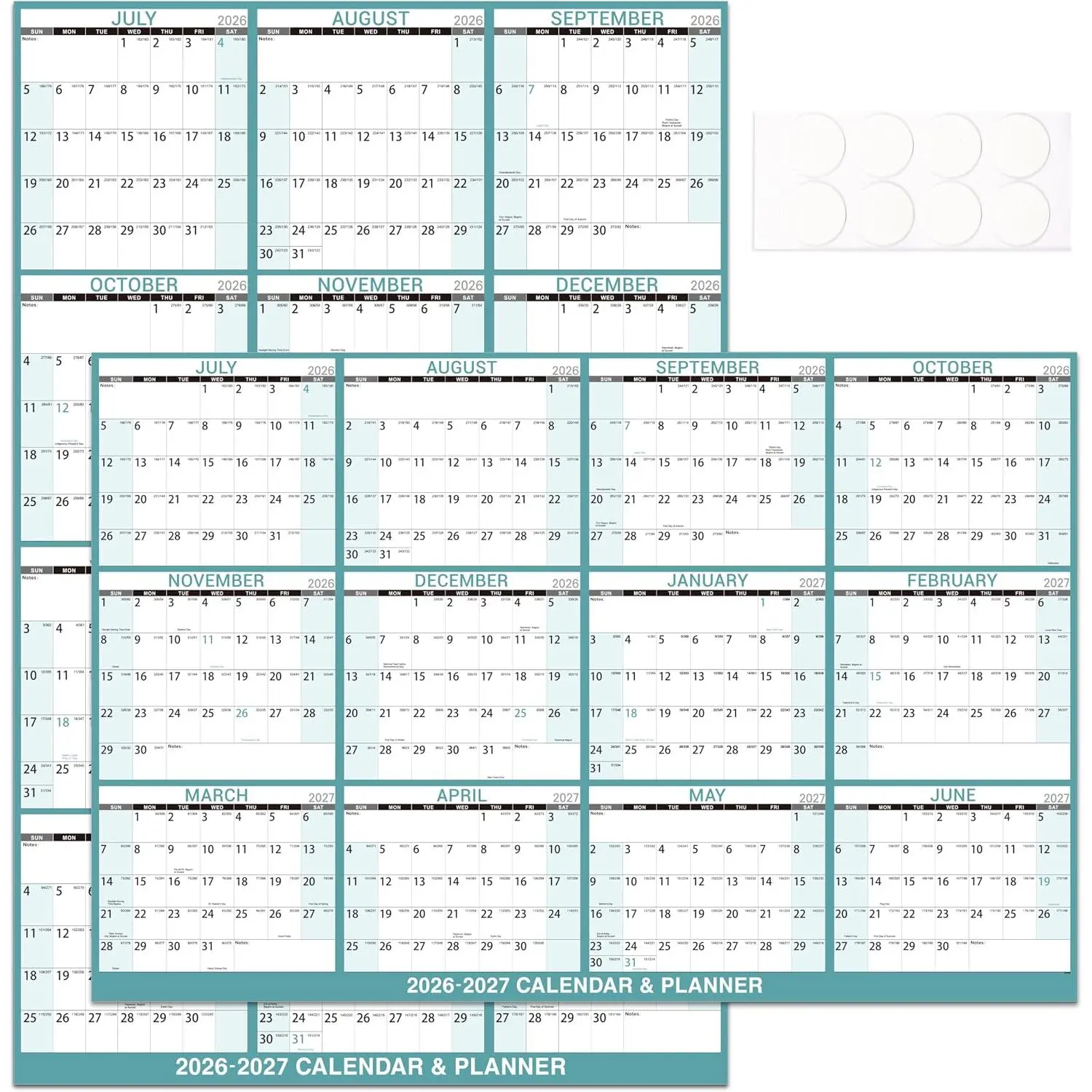 Dry Erase Calendar 2026-2027 - Large Yearly Calendar for Wall, 32'' x 48'' Laminated Erasable Organizer with Large Blocks, Horizontal/Vertical,  for Office, School, , July 2026 - June 2027