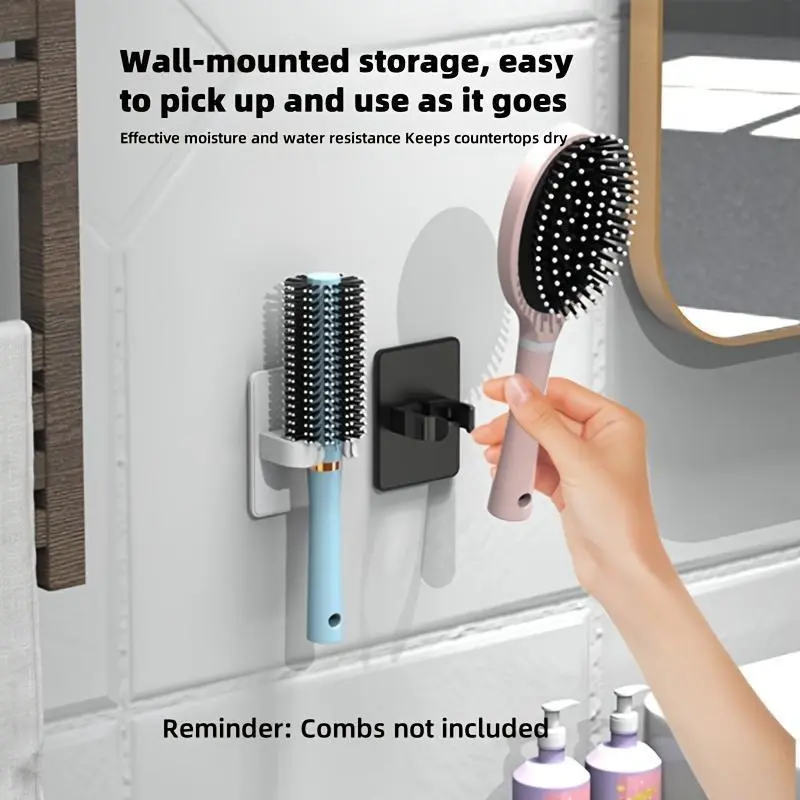 2Pcs Curly Hair Brush Comb Storage Holder, 2-in-1 Tool, No-Drill, Suitable for Most Combs, for Home or Salon Use