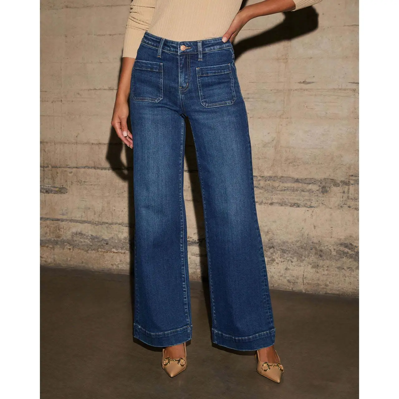 YF Women's High Waisted Wide Leg Jeans, Vintage Straight Leg Denim Pants with Front Patch Pockets, Retro Sailor Jeans Casual Flattering Long Trousers for Work Office Daily Wear Fall Spring   Denim  love