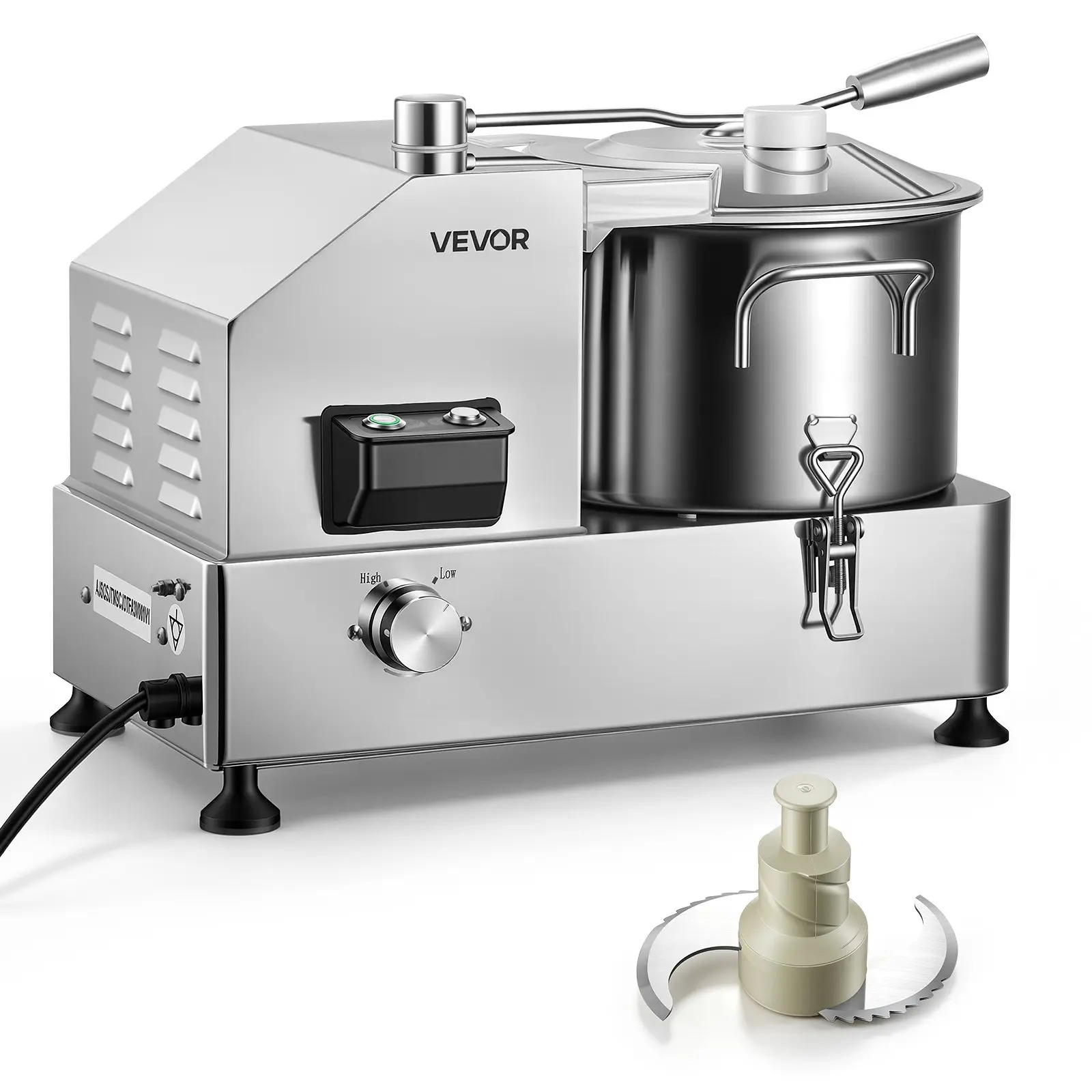 VEVOR Food Processor 6.3 qt 6 L Commercial Electric Vegetable Chopper 1800W, for Vegetables Fruit Grains Nuts, Food-Grade Stainless Steel Bowl, 110V Cutter with S-Shaped Blade, Variable Speed Dial
