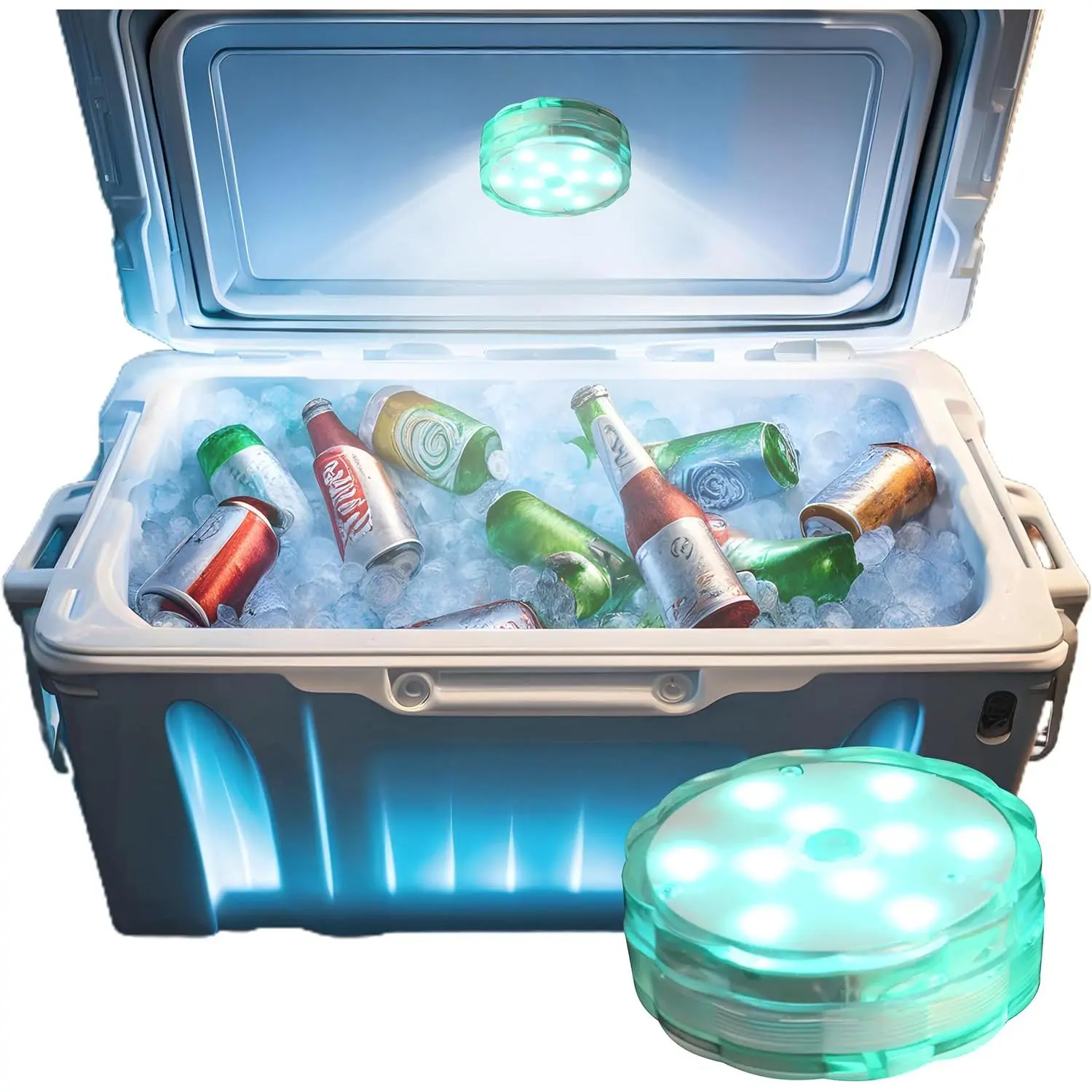 Waterproof Multicolor LED Cooler Lights – 2.76 x 1 x 1 Inches, 3 x AA Battery-Operated, Reusable Cooler Accessories for Camping, Outdoor Events, and Parties