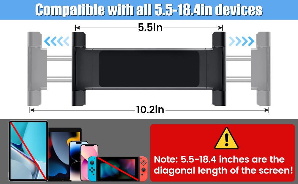 Car Headrest Tablet Holder – Back Seat Mount for Tablets & Phones (5.5–18.4"), 360° Rotation, Adjustable & Stable