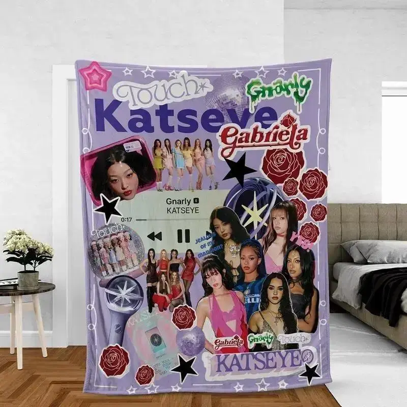 Katseye Beautiful Chaos Tour Character Art Ultra-Soft Flannel Fleece Lightweight HD Print Throw Blanket, Matches cooling blankets pillows couch cover for sofa bedding set, Bedroom Couch Decor, Christmas Birthday Glam Collectible Gift for Kpop Fans