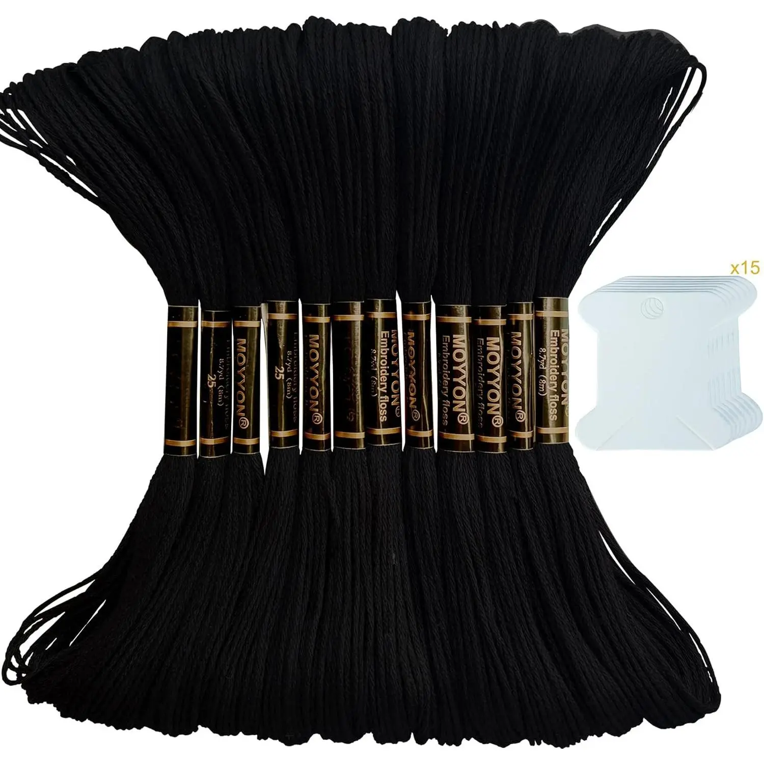 12skeins   Black Embroidery Floss - Embroidery Thread - Friendship Bracelet String with 15 Paper bobbins for  , Hand Embroidery, String Art